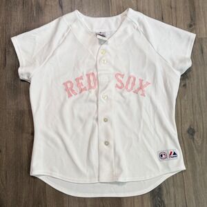 Vintage 90s Majestic MLB Official Red Sox Damon 18 Baseball Jersey White Pink XL